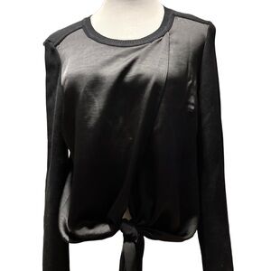 CAbi Black Satin Tie-Front Blouse